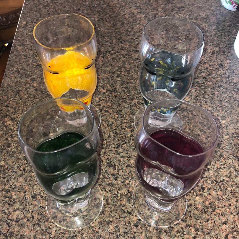 Hand-Painted Beer Belly Glass Cup Set